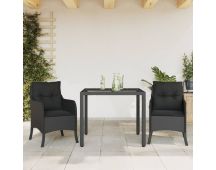 vidaXL 3 Piece Garden Dining Set with Cushions Black Poly Rattan