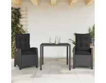 vidaXL 3 Piece Garden Dining Set with Cushions Black Poly Rattan