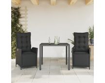 vidaXL 3 Piece Garden Dining Set with Cushions Black Poly Rattan