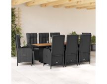 vidaXL 9 Piece Garden Dining Set with Cushions Black Poly Rattan