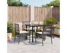 vidaXL 5 Piece Garden Dining Set with Cushions Black Poly Rattan