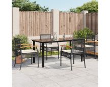 vidaXL 5 Piece Garden Dining Set with Cushions Black Poly Rattan