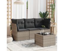 vidaXL 4 Piece Garden Sofa Set with Cushions Grey Poly Rattan