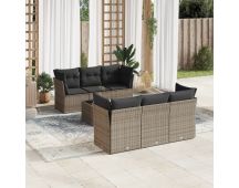 vidaXL 7 Piece Garden Sofa Set with Cushions Grey Poly Rattan