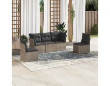 vidaXL 5 Piece Garden Sofa Set with Cushions Grey Poly Rattan