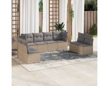 vidaXL 8 Piece Garden Sofa Set with Cushions Beige Poly Rattan