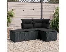 vidaXL 4 Piece Garden Sofa Set with Cushions Black Poly Rattan