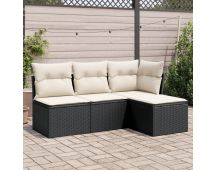 vidaXL 4 Piece Garden Sofa Set with Cushions Black Poly Rattan