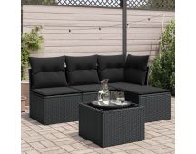 vidaXL 5 Piece Garden Sofa Set with Cushions Black Poly Rattan