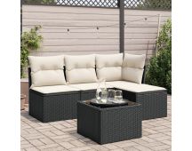 vidaXL 5 Piece Garden Sofa Set with Cushions Black Poly Rattan