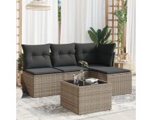 vidaXL 5 Piece Garden Sofa Set with Cushions Grey Poly Rattan