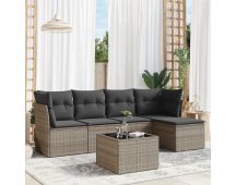 vidaXL 6 Piece Garden Sofa Set with Cushions Grey Poly Rattan