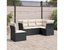 vidaXL 5 Piece Garden Sofa Set with Cushions Black Poly Rattan