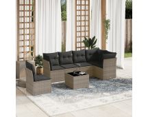 vidaXL 7 Piece Garden Sofa Set with Cushions Grey Poly Rattan