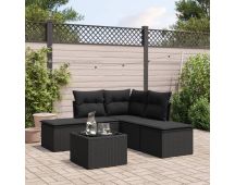 vidaXL 6 Piece Garden Sofa Set with Cushions Black Poly Rattan