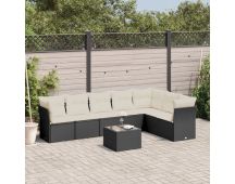 vidaXL 8 Piece Garden Sofa Set with Cushions Black Poly Rattan