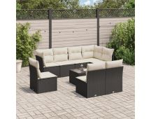 vidaXL 9 Piece Garden Sofa Set with Cushions Black Poly Rattan