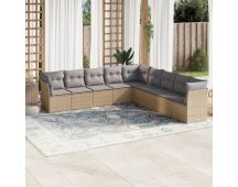 vidaXL 9 Piece Garden Sofa Set with Cushions Beige Poly Rattan