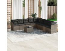 vidaXL 10 Piece Garden Sofa Set with Cushions Grey Poly Rattan