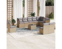 vidaXL 11 Piece Garden Sofa Set with Cushions Beige Poly Rattan