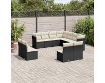 vidaXL 11 Piece Garden Sofa Set with Cushions Black Poly Rattan