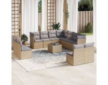 vidaXL 12 Piece Garden Sofa Set with Cushions Beige Poly Rattan