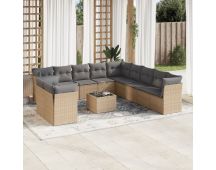 vidaXL 12 Piece Garden Sofa Set with Cushions Beige Poly Rattan