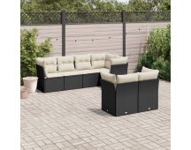 vidaXL 7 Piece Garden Sofa Set with Cushions Black Poly Rattan