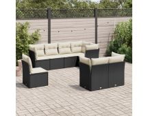 vidaXL 8 Piece Garden Sofa Set with Cushions Black Poly Rattan