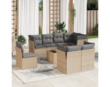 vidaXL 9 Piece Garden Sofa Set with Cushions Beige Poly Rattan