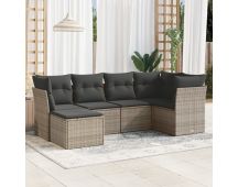 vidaXL 6 Piece Garden Sofa Set with Cushions Grey Poly Rattan