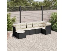 vidaXL 7 Piece Garden Sofa Set with Cushions Black Poly Rattan