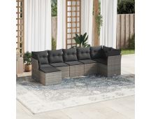 vidaXL 7 Piece Garden Sofa Set with Cushions Grey Poly Rattan