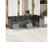 vidaXL 9 Piece Garden Sofa Set with Cushions Grey Poly Rattan