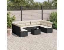 vidaXL 10 Piece Garden Sofa Set with Cushions Black Poly Rattan