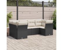 vidaXL 6 Piece Garden Sofa Set with Cushions Black Poly Rattan