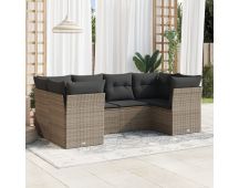 vidaXL 6 Piece Garden Sofa Set with Cushions Grey Poly Rattan