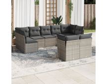 vidaXL 9 Piece Garden Sofa Set with Cushions Grey Poly Rattan