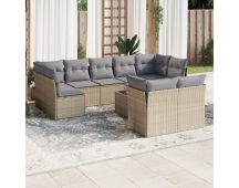 vidaXL 10 Piece Garden Sofa Set with Cushions Beige Poly Rattan