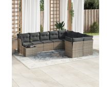 vidaXL 10 Piece Garden Sofa Set with Cushions Grey Poly Rattan