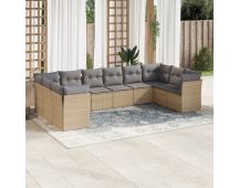 vidaXL 10 Piece Garden Sofa Set with Cushions Beige Poly Rattan