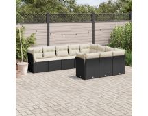 vidaXL 10 Piece Garden Sofa Set with Cushions Black Poly Rattan