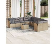 vidaXL 11 Piece Garden Sofa Set with Cushions Beige Poly Rattan