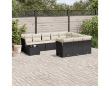 vidaXL 11 Piece Garden Sofa Set with Cushions Black Poly Rattan