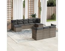 vidaXL 10 Piece Garden Sofa Set with Cushions Grey Poly Rattan