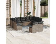 vidaXL 11 Piece Garden Sofa Set with Cushions Grey Poly Rattan