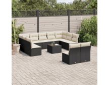 vidaXL 12 Piece Garden Sofa Set with Cushions Black Poly Rattan