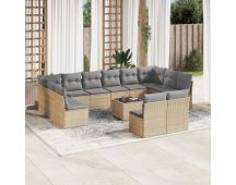 vidaXL 13 Piece Garden Sofa Set with Cushions Beige Poly Rattan