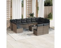 vidaXL 13 Piece Garden Sofa Set with Cushions Grey Poly Rattan