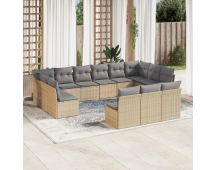 vidaXL 13 Piece Garden Sofa Set with Cushions Beige Poly Rattan